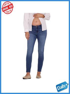 Maternity Skinny Ankle Jeans Under Belly Side Elastic Panels